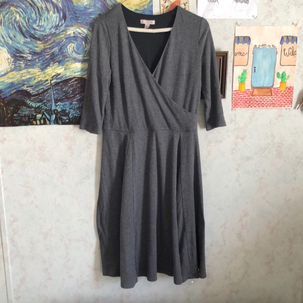 gray pleated dress
